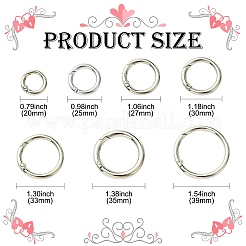 28個7スタイル亜鉛合金スプリングゲートリング  リング  プラチナ  20~39x3.5~5mm  内径：13~31mm  4個/スタイル&nbsp;FIND-CJ0003-98