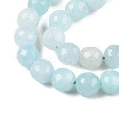 天然石ホワイトジェイドビーズ連売り  染め  多面カット  ラウンド  ミディアムアクアマリン  6mm  穴：1mm  約60個/連  14.06~14.45インチ（35.7~36.7cm）&nbsp;G-R346-6mm-17