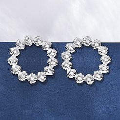 女性用304ステンレススチールスタッドピアス  シェル形状  ステンレス鋼色  34.5x35mm&nbsp;LS-EJEW-K306-18P