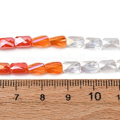 電気メッキガラスビーズセット  長方形  多面カット  グラデーションカラー  レッドオレンジ  7x4x3.5mm  穴：1mm  約60~63個/連  16.14''~16.92''（41~43センチメートル）&nbsp;EGLA-D300-05-14