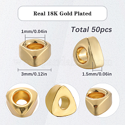 ラックメッキ真鍮ビーズ50個  ニッケルフリー  三角形  18KGP本金メッキ  3x3x1.5mm  穴：1mm&nbsp;KK-SC0005-14