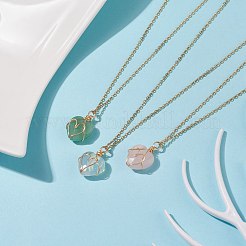 宝石のハートペンダントネックレス  女性用304ステンレススチールワイヤーラップジュエリー  ゴールドカラー  17.72インチ（45cm）&nbsp;NJEW-JN03896