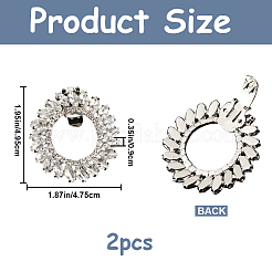 真鍮製靴バックルクリップ2個  クリスタルラインストーンの靴の装飾  プラチナ  49.5x47.5x9mm&nbsp;FIND-GF0006-05