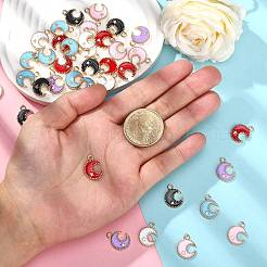 60本6色合金エナメルペンダント  月＆星  ライトゴールド  ミックスカラー  16x13x2mm  穴：1.8mm  10個/カラー&nbsp;ENAM-CJ0002-46