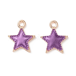 合金エナメルチャーム  スター  ゴールドカラー  蘭  16x13x2mm  穴：2mm&nbsp;ENAM-O027-04B
