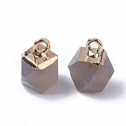 ナチュラルグレーアゲートチャーム  トップの金メッキ鉄ループ付き  スターカットラウンドビーズ  12x10x10mm  穴：1.8mm&nbsp;G-S359-015D
