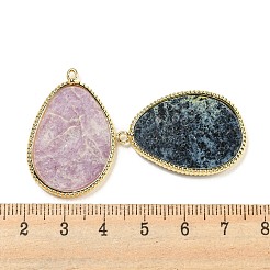混合天然石ペンダント  ラックメッキ金メッキ真鍮ティアドロップチャーム  33.5~34x22.5x2.5mm  穴：1.6mm&nbsp;G-M431-07G