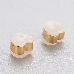 環境に優しいプラスチック製イヤーナット  ピアスバックキャッチ  304ステンレススチール製金具付き  ハート  ホワイト  ゴールドカラー  5.5x6x5~5.5mm  穴：1.2~1.4mm&nbsp;STAS-K203-04B-G