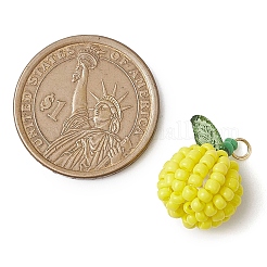シードビーズ ビーズペンダント  りんごチャーム  ガラスパールビーズ入り  きいろ  21.5x15mm  穴：2mm&nbsp;PALLOY-TA00159-01
