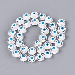 ガラスエナメルビーズ連売り  ナザールボンジュウ模様とフラットラウンド  多面カット  ホワイト  10x6~8mm  穴：1~1.2mm  約35個/連  12.99~13.39インチ（33~34cm）&nbsp;GLAA-Q112-01A-07