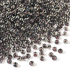 100g 透明内側カラーガラスシードビーズ  半分メッキ  丸い穴  ラウンド  ブラック  4x3mm  穴：1.2mm&nbsp;SEED-TA0001-43