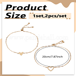 調節可能な201ステンレススチールリンクブレスレット2個  女性用アズキチェーンブレスレット  ハート  18KGP本金メッキ  7-7/8インチ（20cm）&nbsp;BJEW-LP0015-18