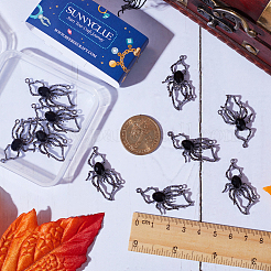 合金製ブラックガラスコネクタチャーム20個  スパイダーリンク  プラチナ  18x36x6mm  穴：1.4mm&nbsp;FIND-SC0005-42