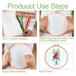 3 個 3 スタイルの花瓶 & 花柄 DIY ディスプレイ装飾刺繍初心者キット  刺繍フープ、針、糸を含む  プリントコットン生地  指示シート  花  300x290mm  1個/スタイル&nbsp;DIY-TA0006-16