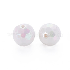 不透明なアクリルビーズ  多面カット  染め  ABカラー  ラウンド  ホワイト  12x11.5mm  穴：1.8mm  約560個/500g&nbsp;TACR-S154-10F-09
