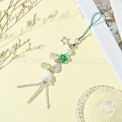 ガラス＆合金＆アクリル携帯ストラップ  グリーン  16cm&nbsp;HJEW-FS00005