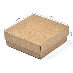 厚紙ジュエリーセットボックス  リングのために  ピアス  ネックレス  内部のスポンジ  正方形  淡い茶色  8.9x8.9x3.3cm  インナーサイズ：8.3x8.3センチメートル  フタなし：8.5x8.5x3.1cm&nbsp;LS-CBOX-S018-09A
