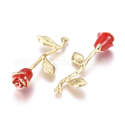 合金ペンダント  エナメル  大きなバラの花  ゴールドカラー  レッド  38x17x9mm  穴：1.2mm&nbsp;X-ENAM-R053-004B
