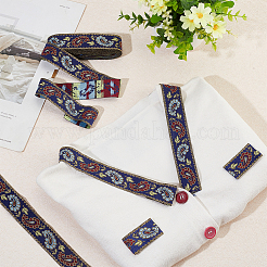 エスニック風刺繍ポリエステルリボン  花柄  マリンブルー  1-3/8インチ（34mm）  約7.66ヤード（7m）/ロール&nbsp;OCOR-WH0067-74A