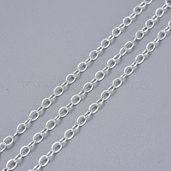 真鍮製アズキチェーン  溶接されていない  スプールで  オーバル  カドミウムフリー＆鉛フリー  銀  4x3x0.6mm  約301.83フィート（92m）/ロール&nbsp;CHC024Y-S