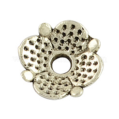 4 -petalチベットスタイル合金の花のビーズキャップ  カドミウムフリー＆鉛フリー  アンティークシルバー  8x8x2mm  穴：2mm&nbsp;TIBE-S222-AS-RS