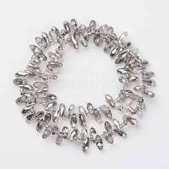 電気メッキガラスビーズセット  トップドリルビーズ  多面カットティアドロップ  銀  9x4mm  穴：1mm  約102個/連  13.3インチ&nbsp;EGLA-G006-PL01