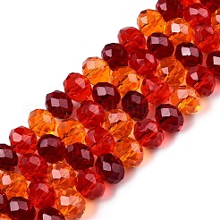 透明ガラスビーズ連売り  多面カット  ロンデル  レッド  8x6.5mm  穴：1mm  約64~66個/連  15.55~16.8''（39.5~42センチメートル）&nbsp;X-GLAA-T023-08D