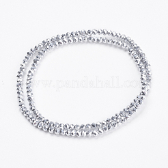 電気メッキガラスビーズセット  フルメッキ  多面カット  ロンデル  プラチナメッキ  3x2mm  穴：0.8mm  約135~140個/連  11.81~13.38インチ（30~34cm）&nbsp;GLAA-F076-FP05