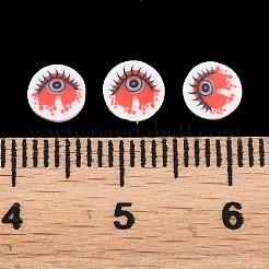 ハロウィーンの手作りポリマークレイカボション  まつげと眼球が付いたフラットラウンドい形  レッド  9.4~9.7x2.4~2.6mm  約2074個/500g&nbsp;CLAY-A007-05B
