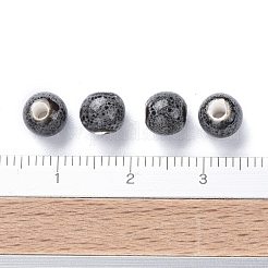 派手なアンティーク調施釉磁器ビーズ  ラウンド  グレー  6mm  穴：1.5mm&nbsp;PORC-M838-1