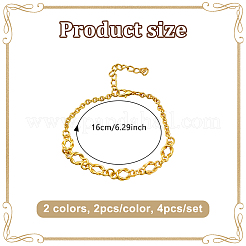 4色の合金リンクブレスレット2個  女性用鉄ケーブルブレスレット  プラチナ·ゴールデン  6-1/4インチ（16cm）  2個/カラー&nbsp;BJEW-HY0001-18