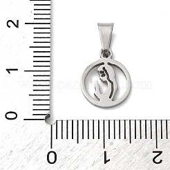 304ステンレスペンダント  女性の魅力を持つフラットラウンド  変色防止  ステンレス鋼色  12x10x2mm  穴：5x3mm&nbsp;STAS-P393-04P