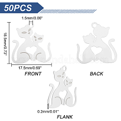 304ステンレススチール製フィリグリーペンダント50個  エッチングされた金属装飾  猫  ステンレス鋼色  18.5x17.5x0.2mm  穴：1.5mm&nbsp;STAS-UN0042-11