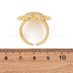 調節可能な真鍮製マイクロパヴェキュービックジルコニアカフリング（女性用）  ハート  16KGP本金メッキ  透明  22.5x24mm  調整可能&nbsp;RJEW-B139-08G-02