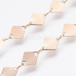 ラックメッキ真鍮製手作りチェーン  溶接されていない  スプールで  菱形  ゴールドカラー  6x8.5x0.4mm  約32.8フィート（10m）/ロール&nbsp;CHC-P0005-01G