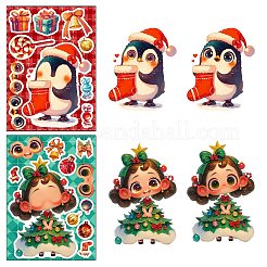 クリスマステーマの漫画紙ステッカー6枚  粘着デカール  ウォーターボトル用ラップトップ電話スケートボードの装飾  長方形  ミックスカラー  212x150x0.2mm&nbsp;DIY-P085-14A