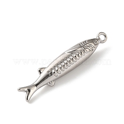 304ステンレスペンダント  魚  ステンレス鋼色  30x5.5x5.5mm  穴：1.5mm&nbsp;X-FIND-Z102-07P-02