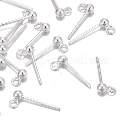 925スターリングシルバースタンドピアスパーツ  スタンプ925個付きイヤリングポスト  銀  14mm  ヘッド：5x2.5mm  穴：1mm  ピン：0.7mm&nbsp;STER-K167-042A-S