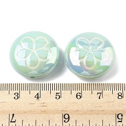 UVメッキアクリルビーズ2個。  虹色の  花付きフラットラウンド  エナメル  アクアマリン  24.5x10.5~11mm  穴：2.2mm&nbsp;FIND-C067-03C