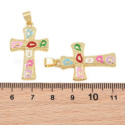 真鍮チャーム  エナメル  クロスチャーム  カドミウムフリー＆鉛フリー  ラックめっき  長持ちメッキ  18KGP本金メッキ  ミックスカラー  31.5x20x3mm  穴：4x6mm&nbsp;KK-CBA3FD6-05G