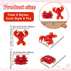 16個2スタイル手作りランプワークビーズ  カニとエビ  レッド  17~33x20.5~24.5x7~8.5mm  穴：2mm  8個/スタイル&nbsp;LAMP-NB0002-23