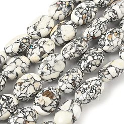 染め合成ターコイズビーズ連売り  フラットオーバル  18~18.5x13~14x8~9mm  穴：0.8mm  約21~22個/連  15.16~15.75''（38.5~40センチメートル）&nbsp;G-M448-B01-02