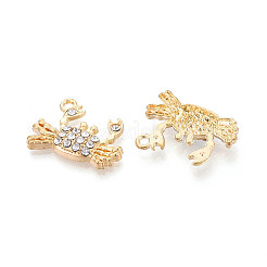 合金ラインストーンペンダント  カニチャーム  ライトゴールド  16x22x3mm  穴：1.8mm&nbsp;FIND-N012-01KCG