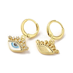 Evil Eye リアル 18K ゴールドメッキ真鍮ダングル レバーバック イヤリング  エナメル質とキュービックジルコニア付き  目  24x16mm&nbsp;EJEW-Q797-01E-G