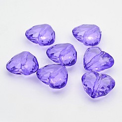 透明なアクリルビーズ  多面カットハート  パープル  25x28.5x16mm  穴：3mm&nbsp;X-PL318Y-7