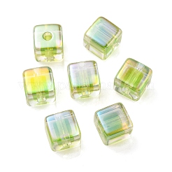 UVメッキ透明アクリルヨーロピアンビーズ  大穴ビーズ  キューブ  芝生の緑  13.5x13.5x13.5mm  穴：4mm&nbsp;OACR-F004-10C