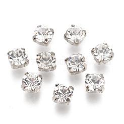 スクエアブラスラインストーンビーズ  グレードB  白金金属色  クリスタル  6.5x6.5x5mm  穴：1mm&nbsp;RB-G149-01