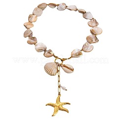 夏のヒトデ 304 ステンレススチール & 天然シェルペンダントネックレス 女性用  18KGP本金メッキ  15.75インチ（40cm）&nbsp;FS-WGDB1B9-01