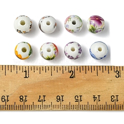 64個 8色 花柄プリント磁器ビーズ  花柄のセラミック製丸ビーズ  ミックスカラー  10mm  穴：2mm  8個/カラー&nbsp;PORC-FS0001-06