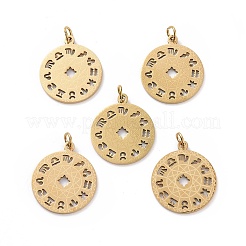 ステンレスペンダント201個  星座とフラットラウンド  ゴールドカラー  22x18.5x1mm  穴：3mm&nbsp;STAS-S105-T565D-2
